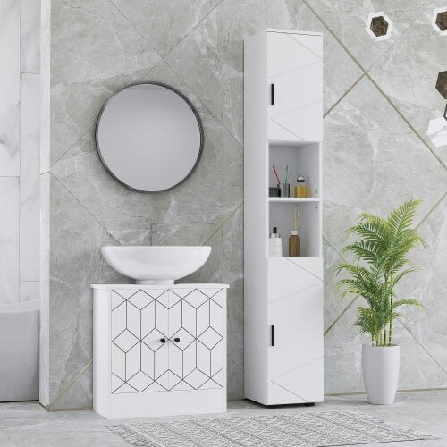 Wyld Haus Dohifa Tall Bathroom Storage Cabinet With Line Embossed Front And Adjustable Shelves White