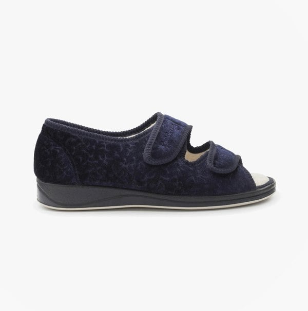 Padders LYDIA Womens (EE Fit) Touch Fasten Slippers Navy