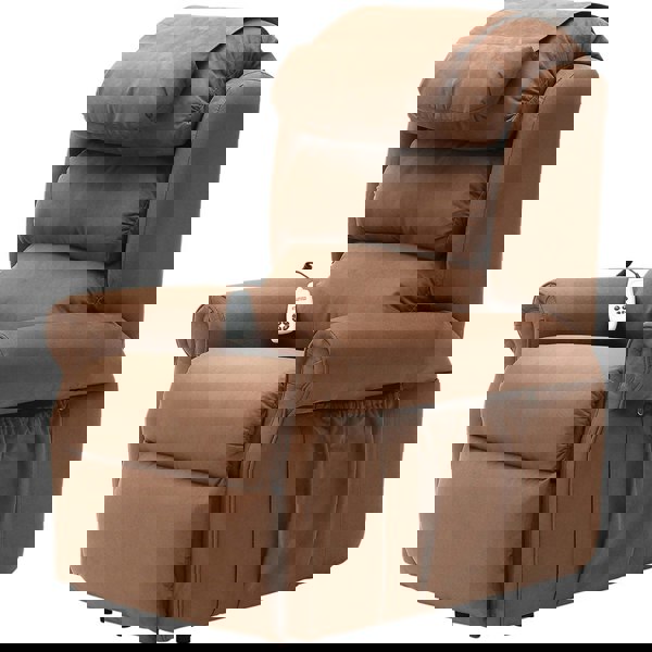 Dual Motor Rise and Recline Armchair - Waterfall Pillow - Brown Suedette Fabric Loops