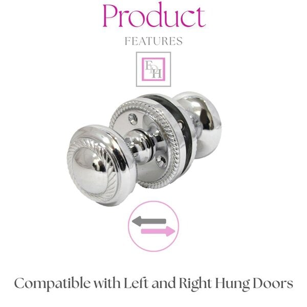 EDH Door Hardware Polished Chrome Georgian Round Door Knobs with Tubular Latch – 1 Pair