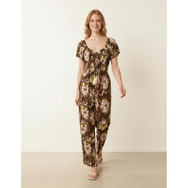 Blue Vanilla Shirred Waist Wide Leg Jumpsuit