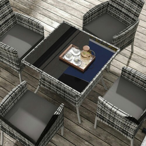 Wyld Haus Hayosa Yoka Rattan Grey 4 Seaeter Garden Dining Set With Cushions