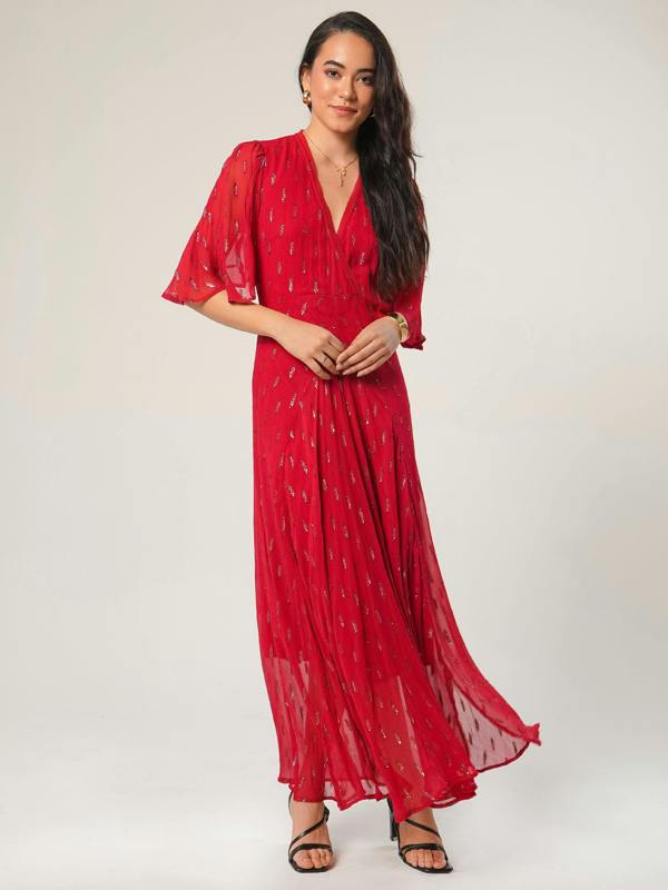 Rose & Nancy Talia Red Sparkle Maxi Dress
