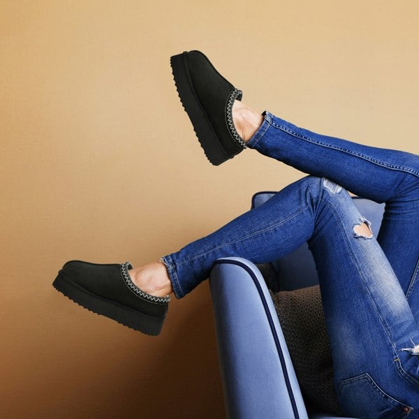 VIVA Mia: Women's Platform Sheepskin Lined Slip Ons Anti Slip Rubber Soles