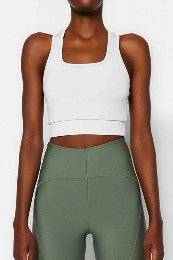 WOVCOR Padded, Thick-Strapped Knitted Sports Bra with Back Detail