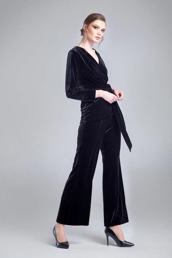 Rumour London Evelyn velvet wrap jacket with a self-tie sash in black