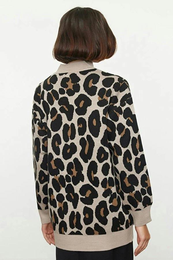 WOVCOR Leopard Print Knitted Sweater