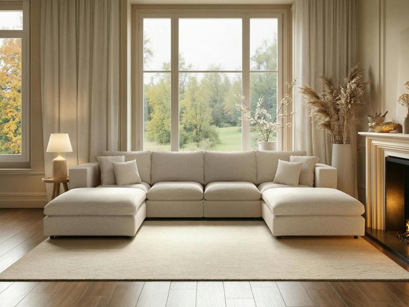 SOLACE+CO Asher Large U Shape Sofa Bundle Beige Boucle
