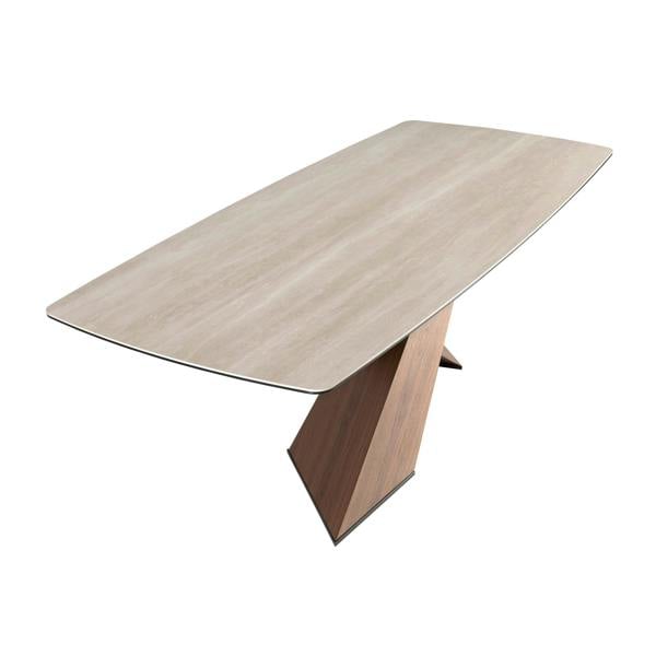 Angel Cerdá Oval dining table with barrel-shaped porcelain marble and walnut top 1175