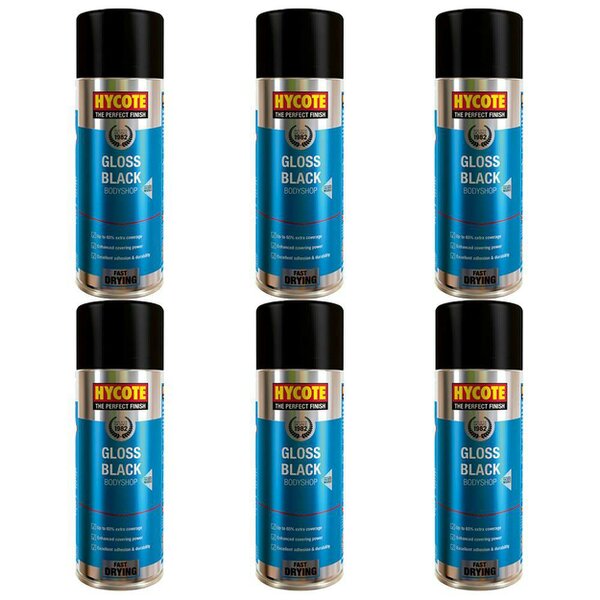 Hycote 6X Hycote Bodyshop Gloss Black Spray Paint 400ml