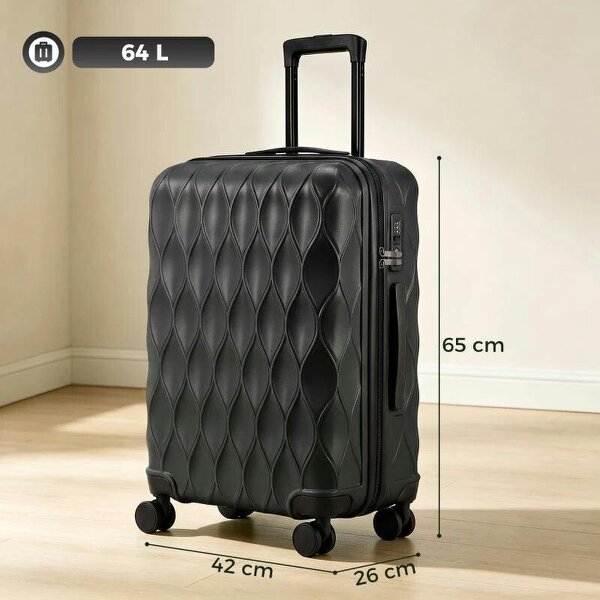 24Inch Suitcase, ABS Hard Shell Checked Luggage with TSA Lock, Spinner Wheels, Telescopic Handle, Black