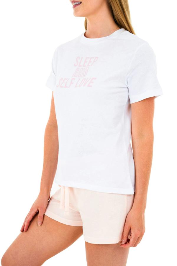 Smart Living Women's White & Pink Slogan Tee and Shorts Pyjama Set