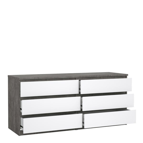 Furniture To Go Naia Wide Chest of 6 Drawers (3+3) in Concrete and White High Gloss