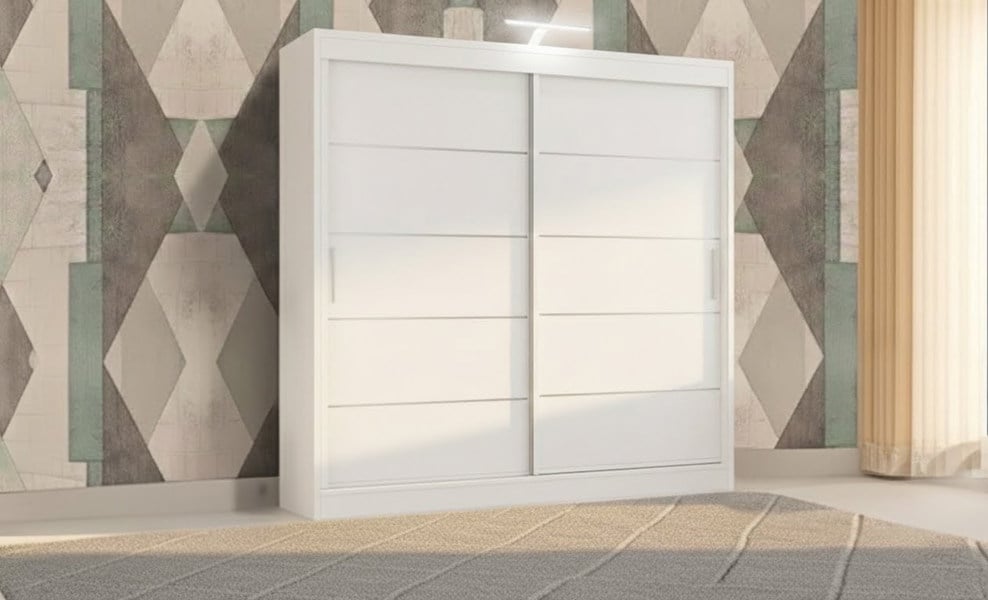 RAC3 Stylish Bedroom Sliding Wardrobe with LED Light -  comes in White/Grey/Black/Oak and Width 120cm/150cm/180cm/203cm/250cm (Black, 120cm)