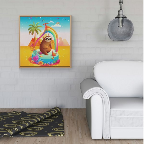 Warren Reed Sloth On A Beach Holiday Framed Canvas