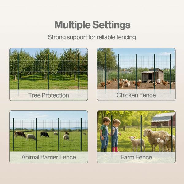Mountview Metal Fence Posts 5Ft 10Pc Set U Shape Powder Coated for Garden Boundary Green