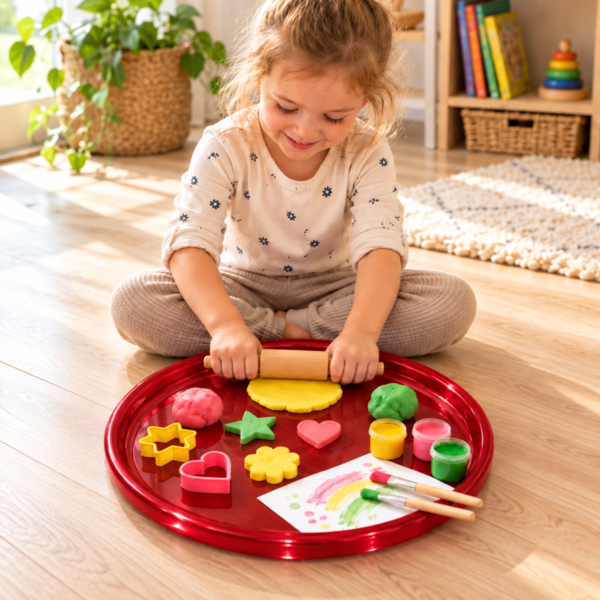 Large 40cm Round Plastic Tuff Tray Arts and Crafts base Activity Messy play - Red