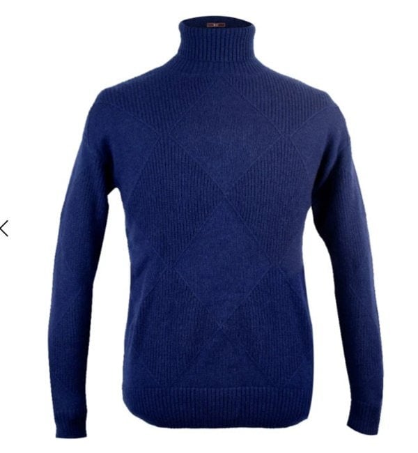 David WeJ Will Roll Neck Jumper- Navy