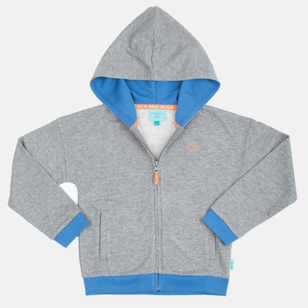 Luca and Rosa Grey & Blue Boys Zip Up Hoodie