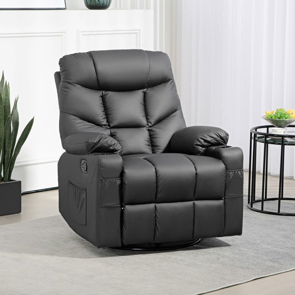 HOMCOM Manual Recliner Chair with Footrest, Cup Holder, Swivel Base