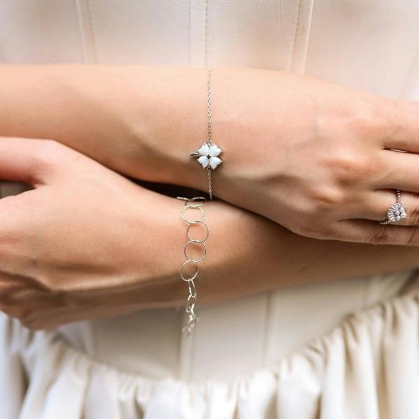 Spero London Textured Circle Hoops Sterling Silver Chain Bracelet