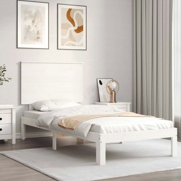 Berkfield Bed Frame with Headboard White Single Solid Wood
