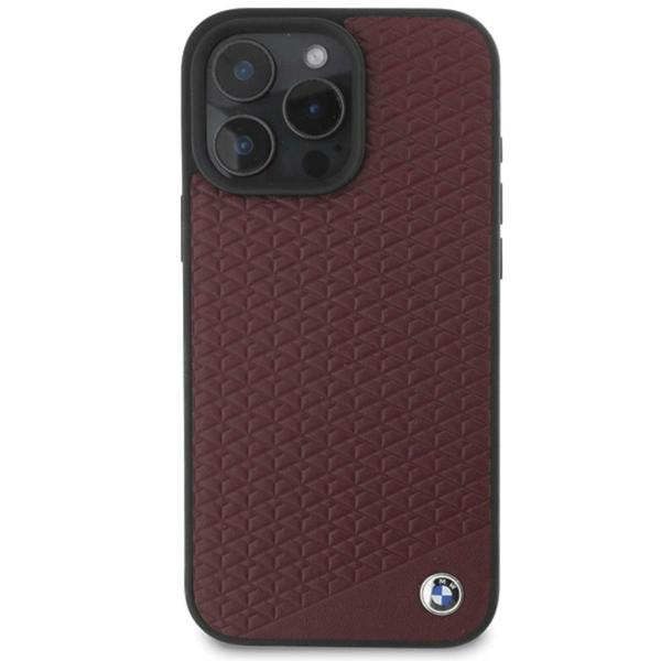 BMW Sign Leather Diamond Metal Logo Case with MagSafe for iPhone 16 Pro Max 6.9" Red - BMHMP16X23RDDR