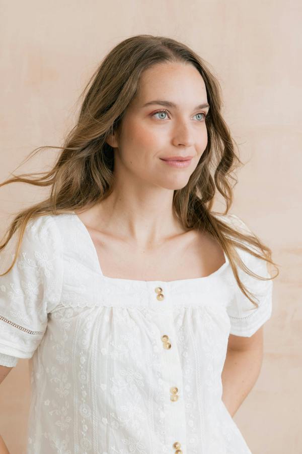 Lily & Me Poppy Embroidered Cotton Blouse White