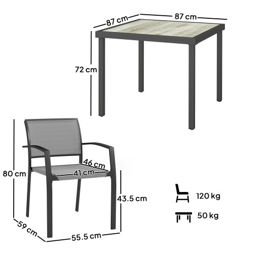 Wyld Haus Velo 4 Seatear Grey Mesh and Metal Frame Outdoor Garden Dining Set Arched Back