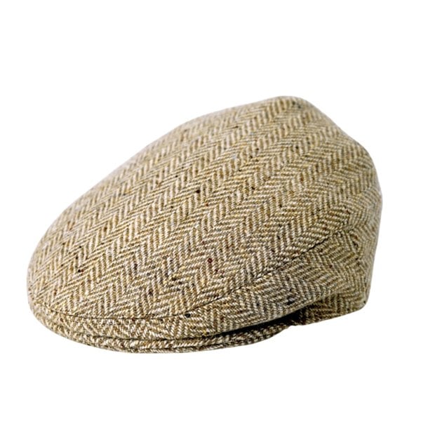 Gamble & Gunn Dolton Molloy & Sons Irish Donegal Tweed British Made Light Tan Herringbone Flat Cap