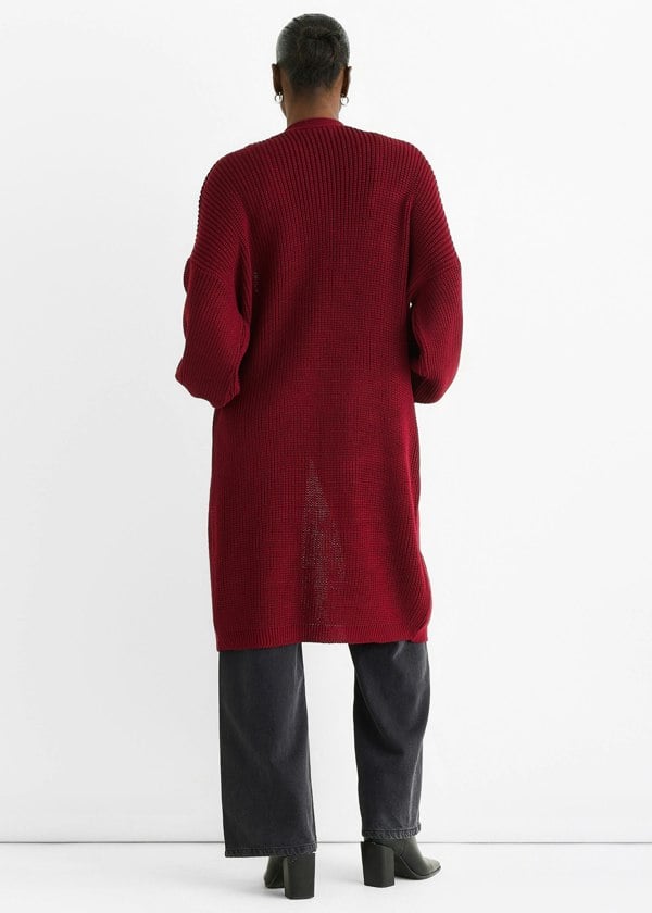 Gini London Red Chunky Knit Long Cardigan