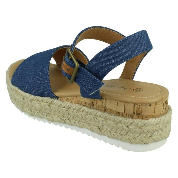 Anne Michelle Ladies Mid Platform Wedge Espadrille Mule Sandal with Buckle Ankle Strap F12091