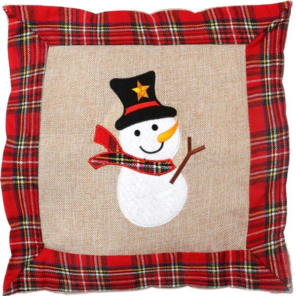 Shatchi 40x40cm Snowman Print Christmas Cushion Cover in Brown Hessian and Non-Woven
