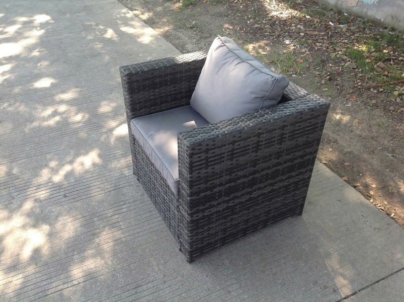 Fimous Rattan Arm Chair with Thick Cushions - Grey