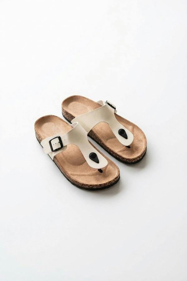 Wren Buckle Cork Toe Post Sandal - White_wb