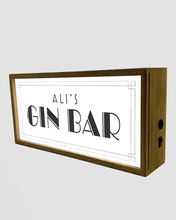 Personalised Light Box Sign for Home Gin Bar, Man Cave or She Shed