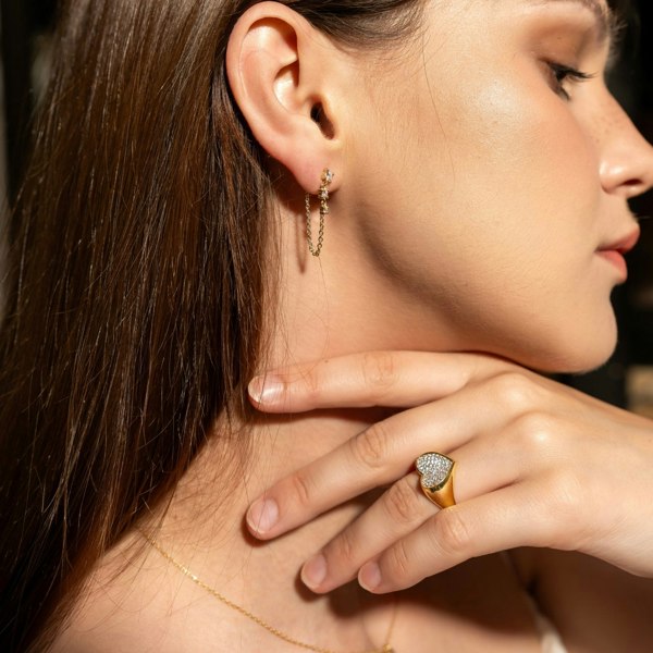 Spero London Fine Diamond Linked Tennis Earring in 14ct Solid Gold - Single