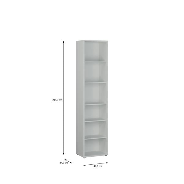 Furniture To Go Alice Springs Tall Narrow Bookcase with 5 Shelves in Light Grey