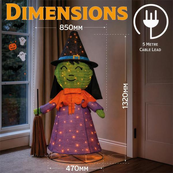 Fxlab Orange LED Foldable Witch Outdoor Halloween Decoration