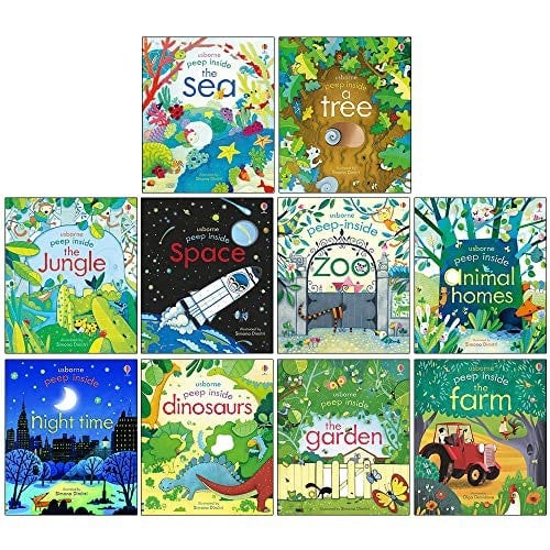 Peep Inside 10 Book Set - Tree, Sea, Jungle, Space, Zoo, Animal Homes, Dinosaurs & More