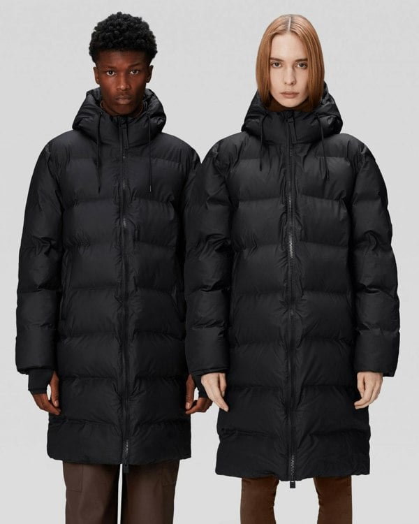 Rains Alta Long Unisex Puffer Jacket - 01 Black