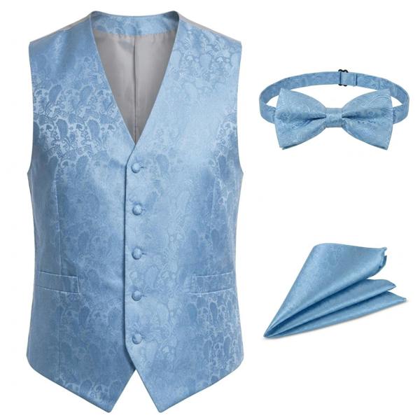 TruClothing Men's Paisley Floral 3 Piece Bow Tie Hankie Waistcoat Set