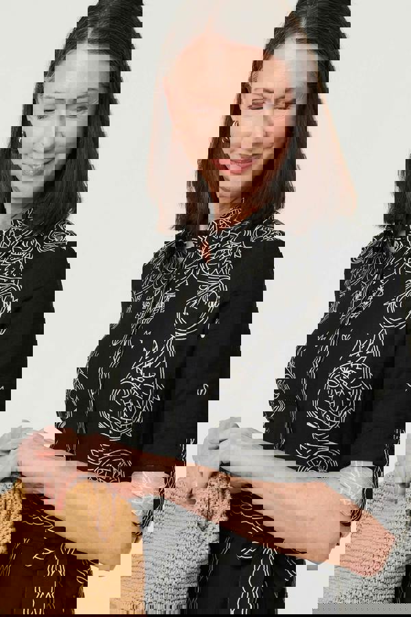 Black | Border Print Tie Waist Midi Shirt Dress