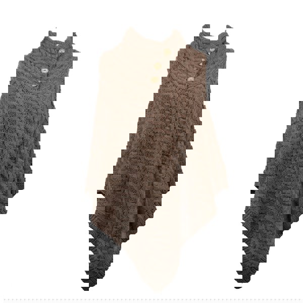 Aran Traditions Aran Cable Button Shawl Neck Poncho