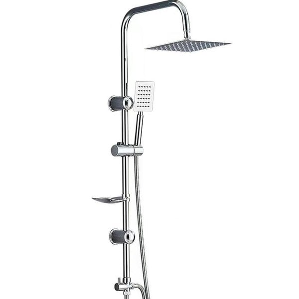 Havendro Large Shower Kit Twin Head Waterfall Chrome Adjust Riser Rail Chrome Square Set