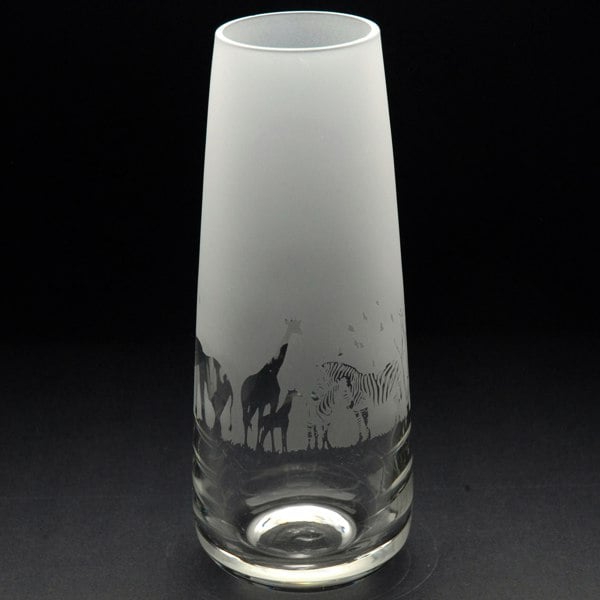 Glyptic Glass Art Safari Glass Bud Vase- Hand Etched/Engraved Gift