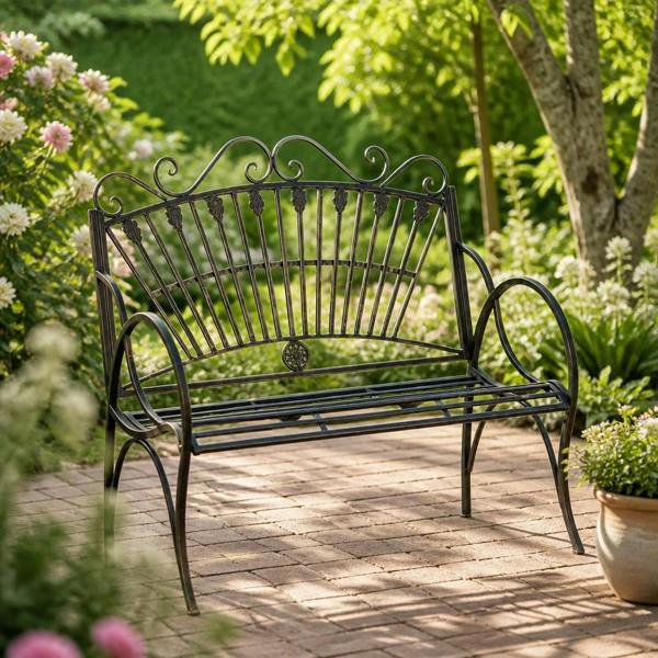 108CM GREEN/GOLD METAL BENCH