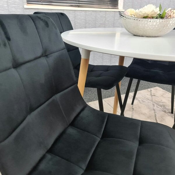Kosy Koala Dining Table and 4 Chairs  White Round Wood Table 4 Black Velvet Chairs Dining Room Furniture