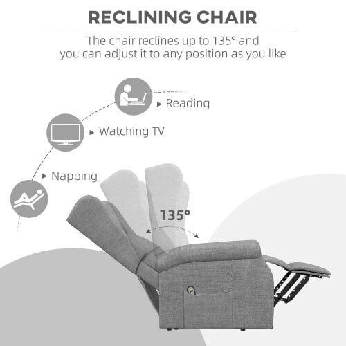 Bobobiy Power Lift Recliner Armchair, Electric Lift Chair for Elderly, Fabric Riser and Reclining Chair with Remote Control, Extended Footrest, Grey