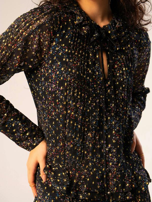 Rose & Nancy Tara Black Star Print Metallic Polka Dot Mini Dress